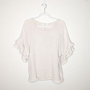 Umgee Double Ruffle Sleeve Linen Tunic Top